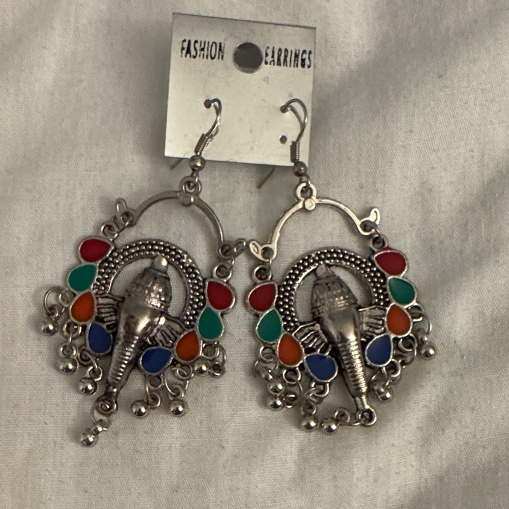 New light weight Silver colored Multicolor Elephant Earrings